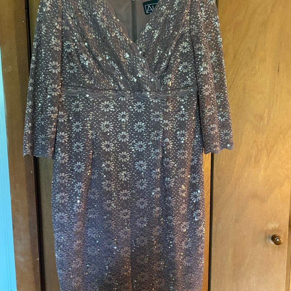 Alex Evenings Long Sleeve Sequin Dress in Brown and Gold